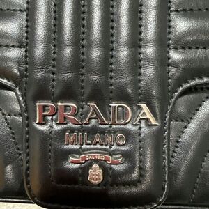PRADA  Soft Calfskin Impunture Diagramme Medium Chain Flap Shoulder Bag Black
